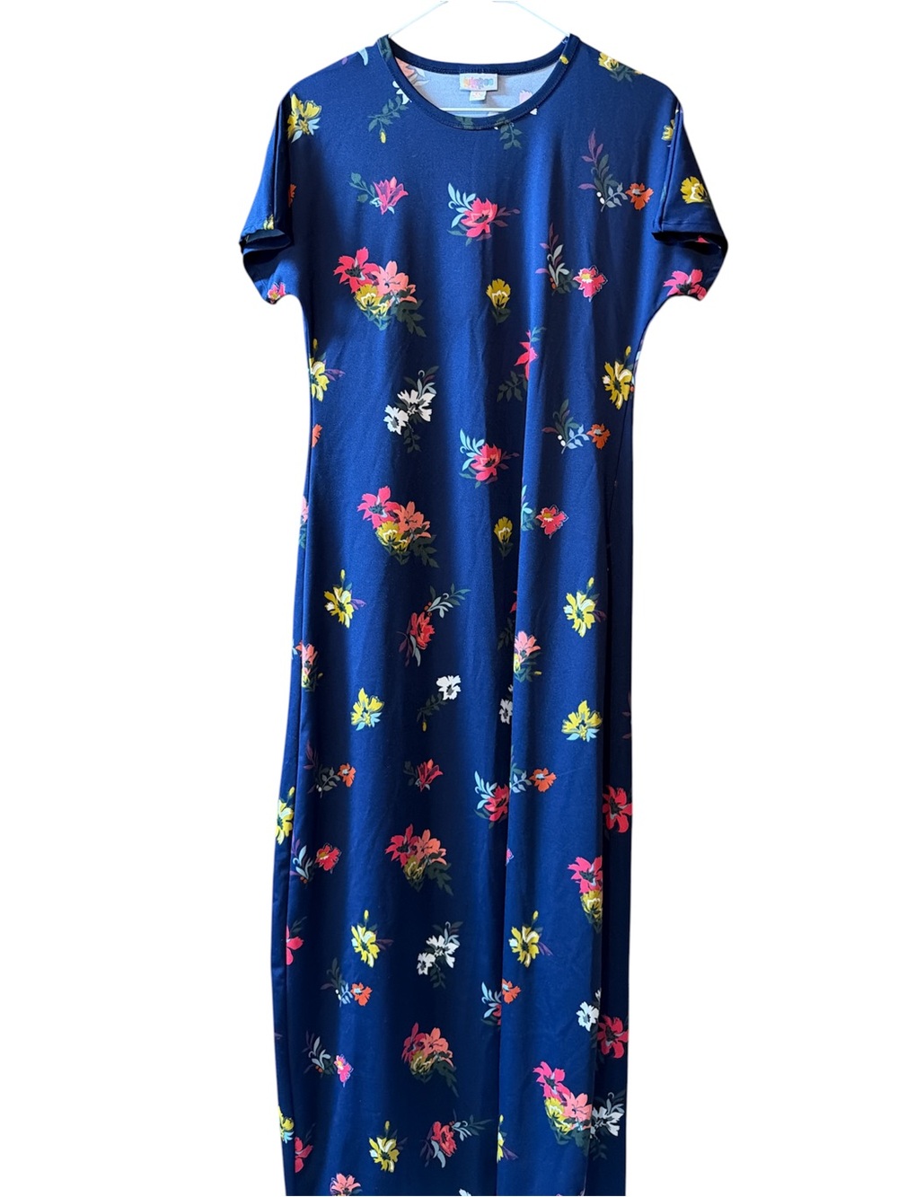 LuLaRoe Navy Floral Maxi dress with Pink and Green Blooms
